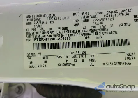 2019 Ford Ranger Xlt из США, поврежденный, VIN 1FTER4FH9KLA98365